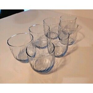 Libbey Misty Blue Swirl Optic Lowball Glasses Set of 7 Vintage Barware